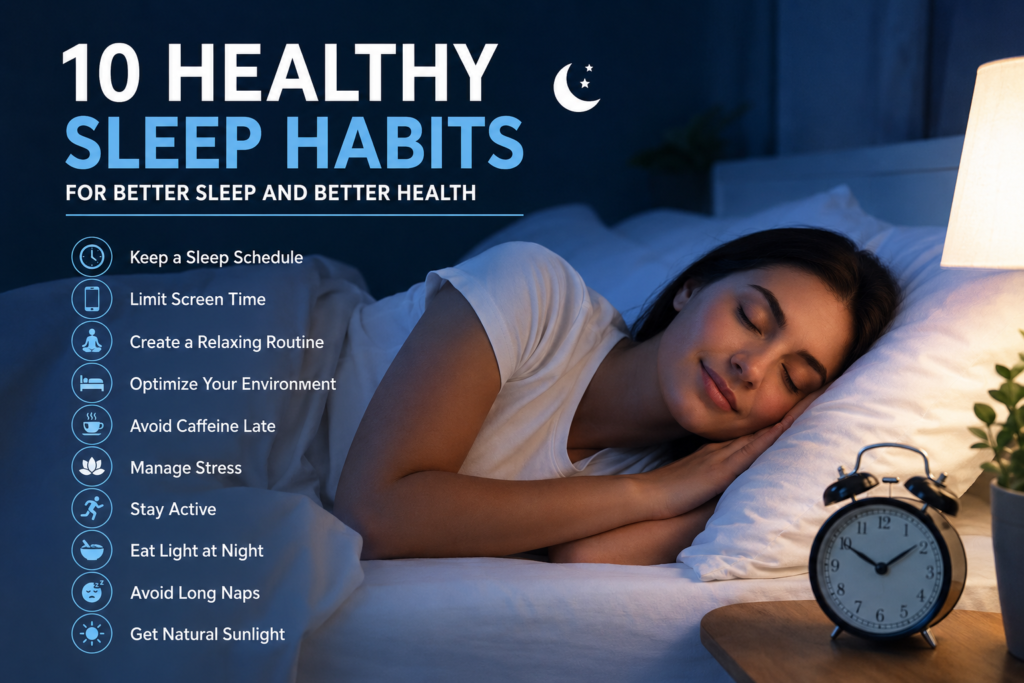 10 Healthy Sleep Habits for better sleep and overall wellness.