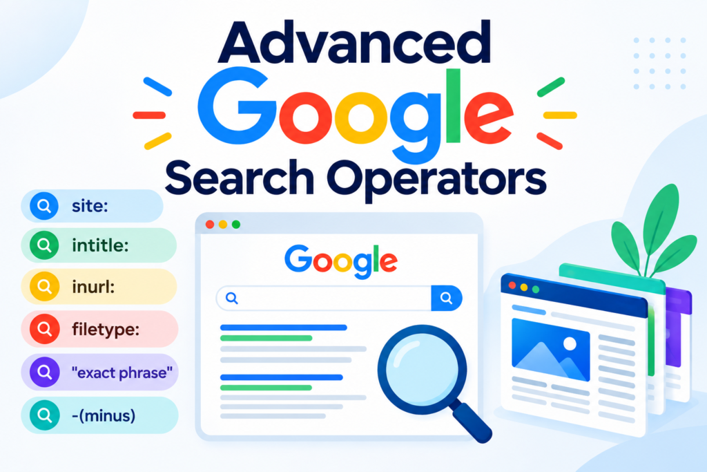 Advanced Google Search Operators for SEO research and precise search queries.